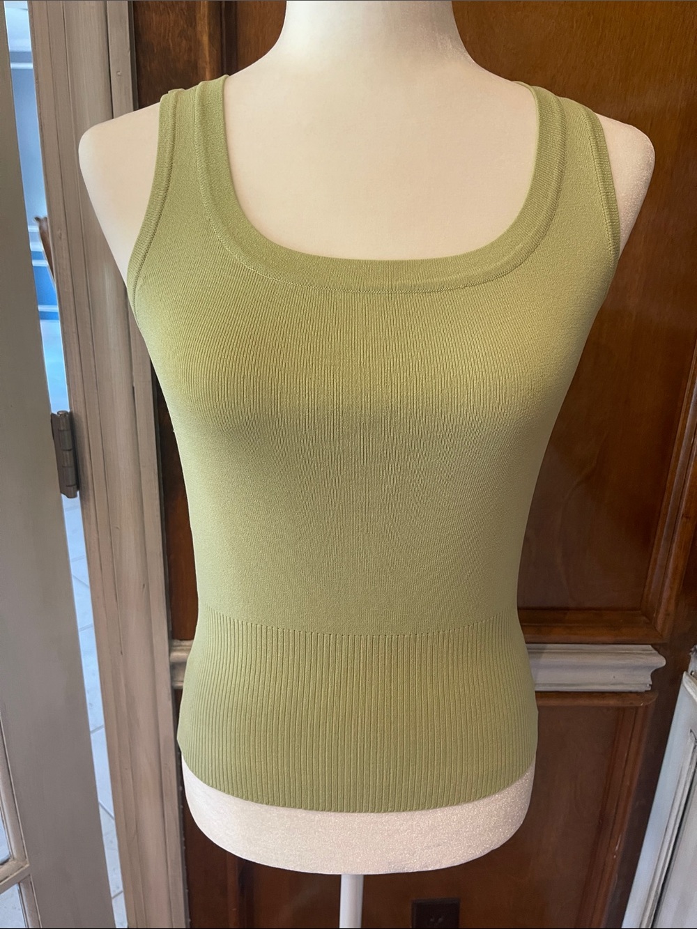Willi Smith Olive Green Ribbed Square Neck Tank